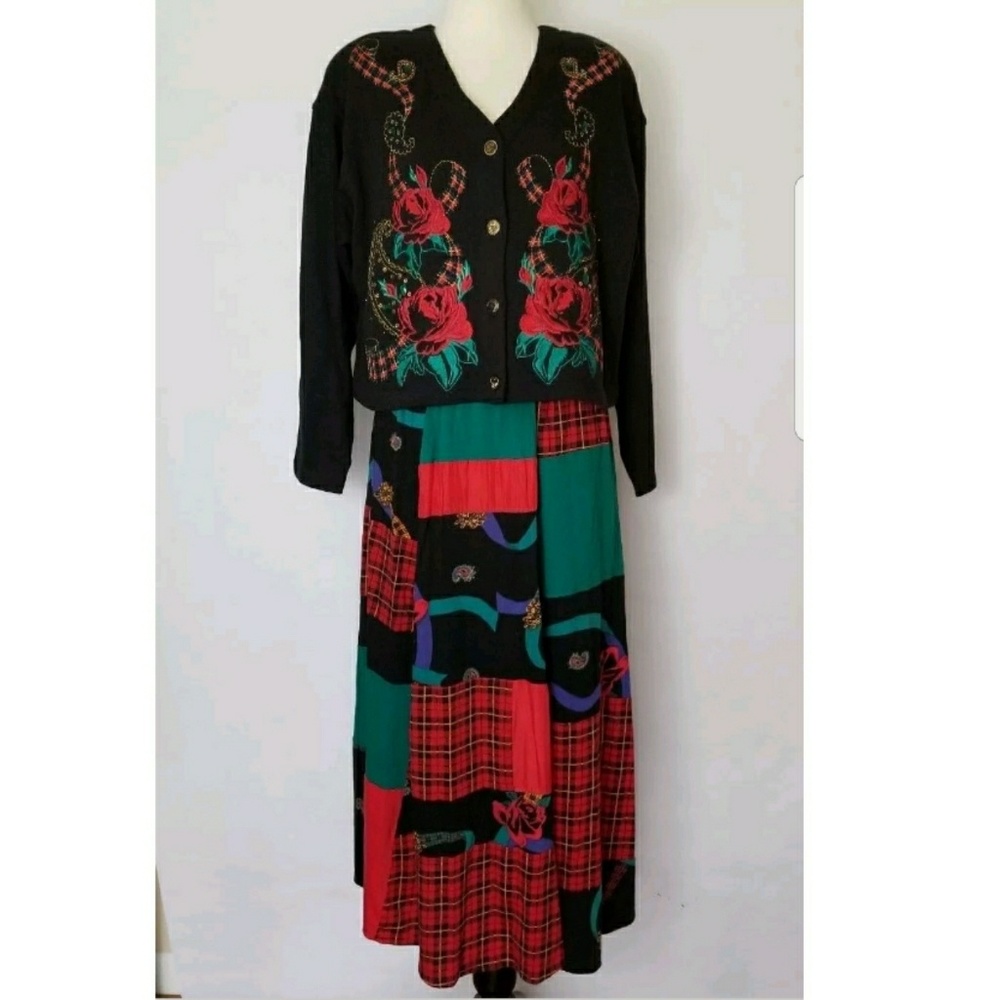 Vintage Carole Little Tartan Bloom Top and Skirt